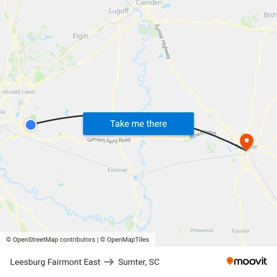 Leesburg Fairmont East to Sumter, SC map