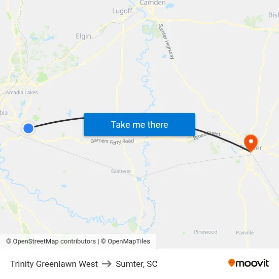 Trinity Greenlawn West to Sumter, SC map