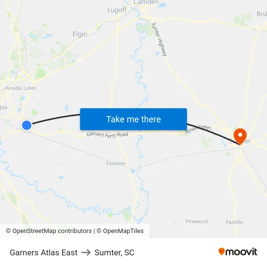 Garners Atlas East to Sumter, SC map