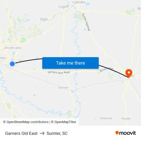 Garners Old East to Sumter, SC map