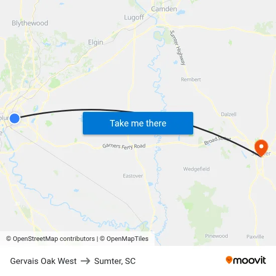 Gervais Oak West to Sumter, SC map