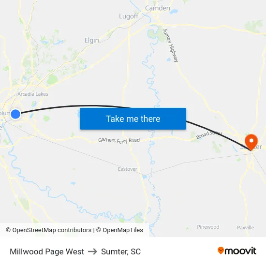 Millwood Page West to Sumter, SC map