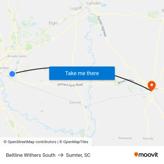 Beltline Withers South to Sumter, SC map