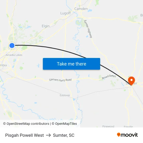 Pisgah Powell West to Sumter, SC map