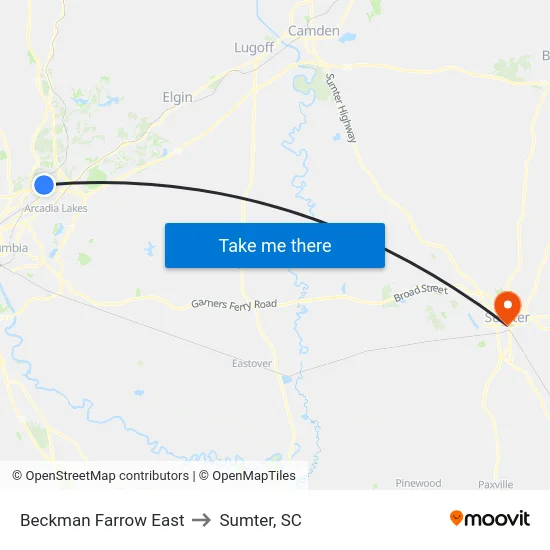 Beckman Farrow East to Sumter, SC map