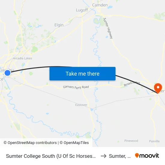 Sumter College South (U Of Sc Horseshoe) to Sumter, SC map