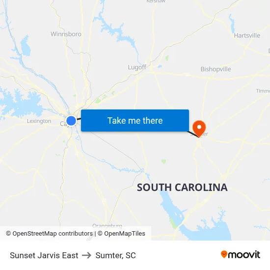 Sunset Jarvis East to Sumter, SC map