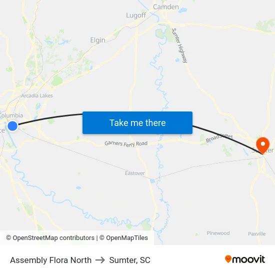 Assembly Flora North to Sumter, SC map