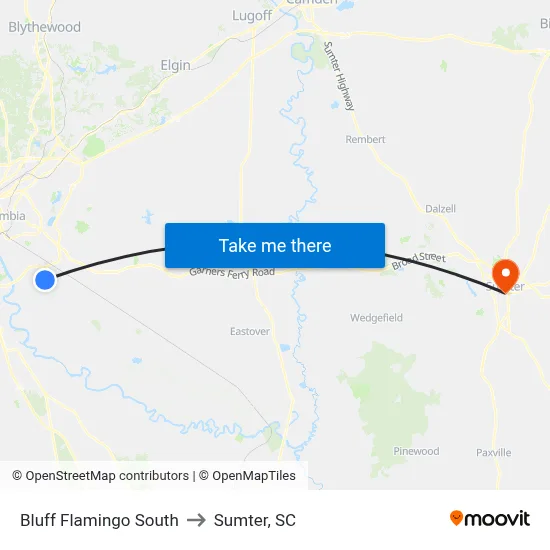 Bluff Flamingo South to Sumter, SC map