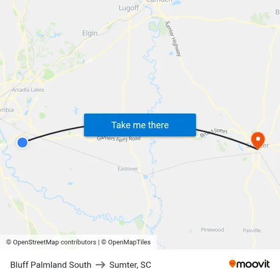 Bluff Palmland South to Sumter, SC map