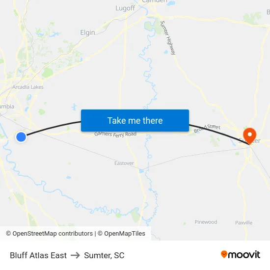 Bluff Atlas East to Sumter, SC map