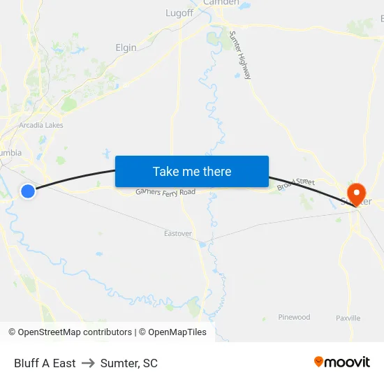 Bluff A East to Sumter, SC map