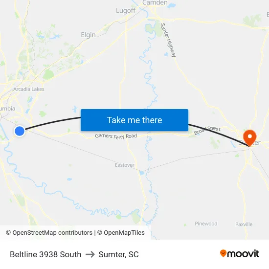 Beltline 3938 South to Sumter, SC map