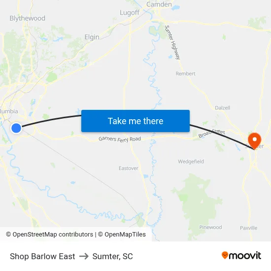 Shop Barlow East to Sumter, SC map