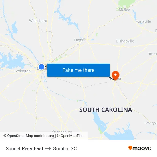 Sunset River East to Sumter, SC map