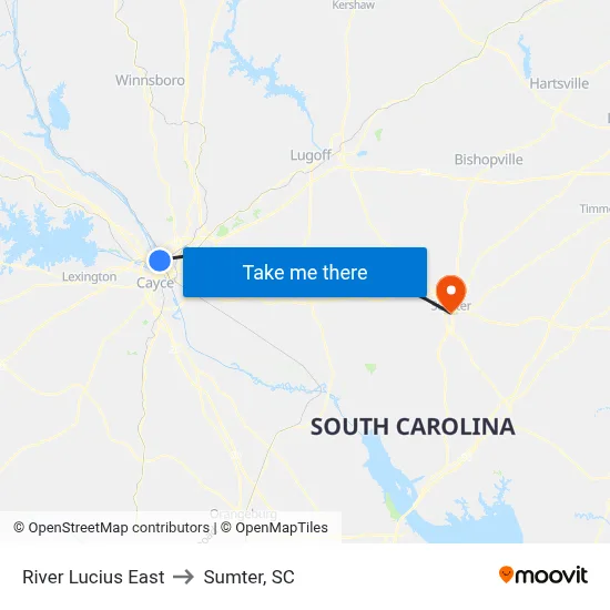 River Lucius East to Sumter, SC map