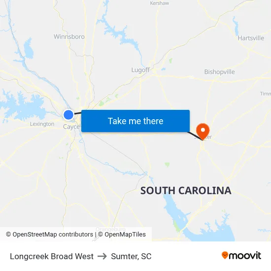 Longcreek Broad West to Sumter, SC map