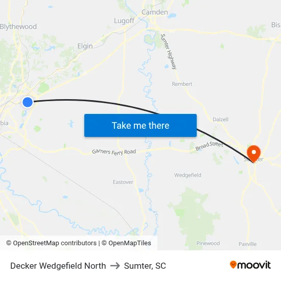 Decker Wedgefield North to Sumter, SC map