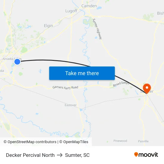 Decker Percival North to Sumter, SC map