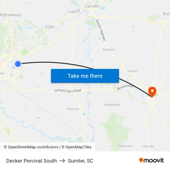 Decker Percival South to Sumter, SC map