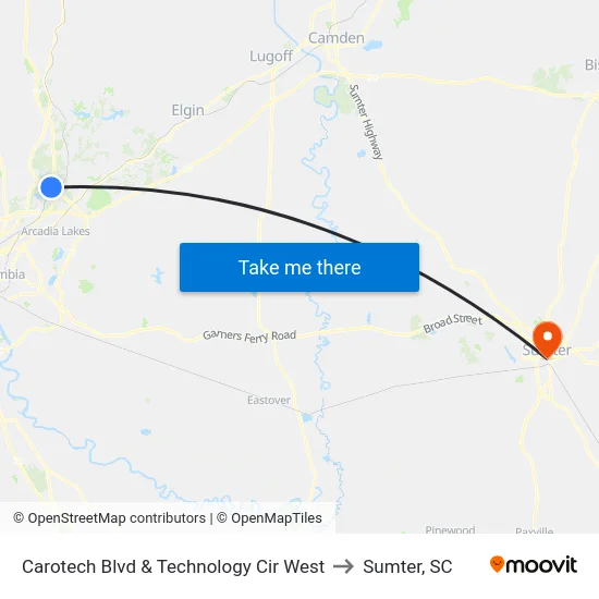 Carotech Blvd & Technology Cir West to Sumter, SC map