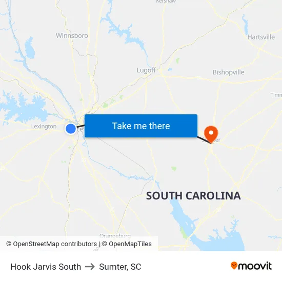 Hook Jarvis South to Sumter, SC map