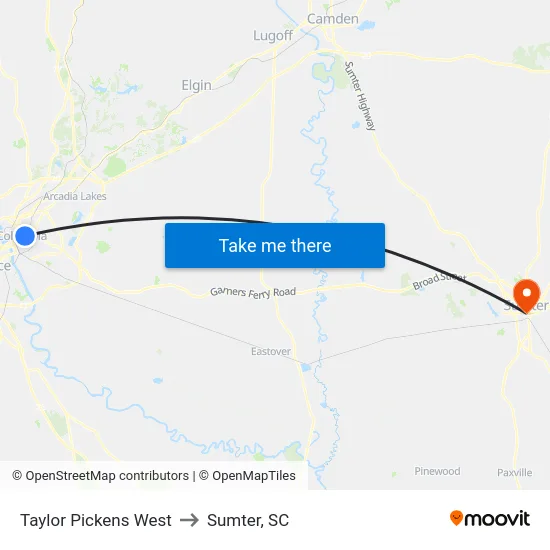 Taylor Pickens West to Sumter, SC map