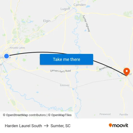 Harden Laurel South to Sumter, SC map