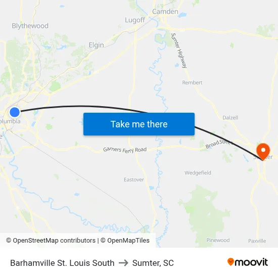 Barhamville St. Louis South to Sumter, SC map