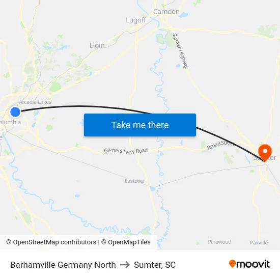 Barhamville Germany North to Sumter, SC map