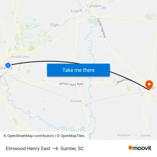 Elmwood Henry East to Sumter, SC map