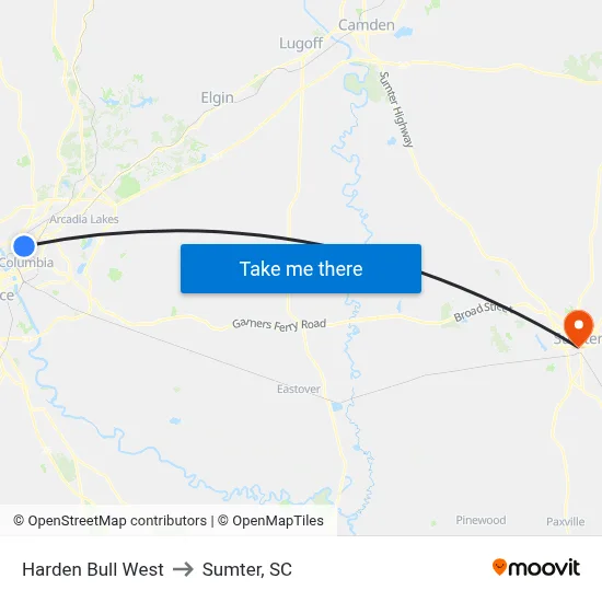 Harden Bull West to Sumter, SC map