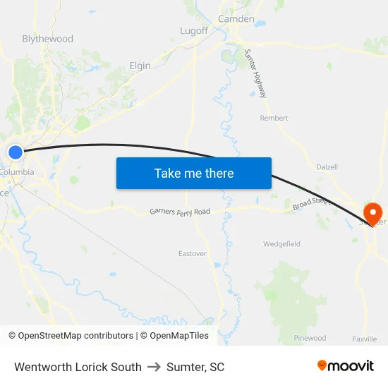 Wentworth Lorick South to Sumter, SC map