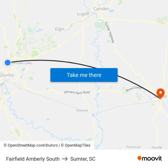 Fairfield Amberly South to Sumter, SC map