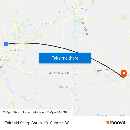 Fairfield Sharp South to Sumter, SC map