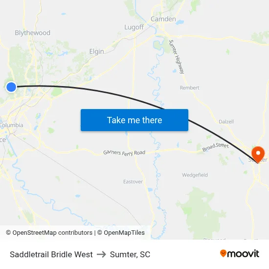 Saddletrail Bridle West to Sumter, SC map