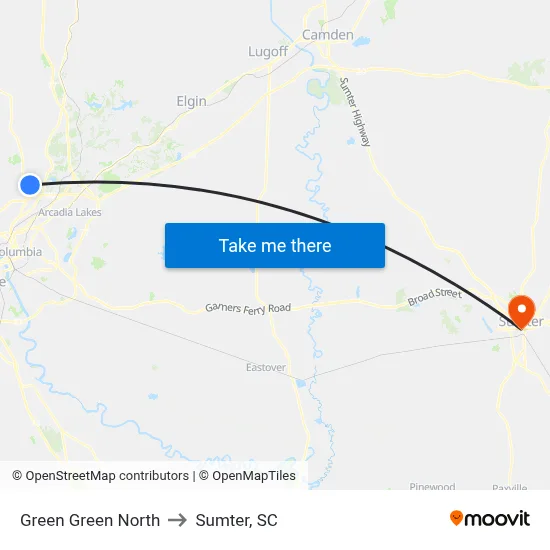 Green Green North to Sumter, SC map