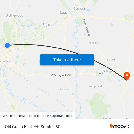 Old Green East to Sumter, SC map