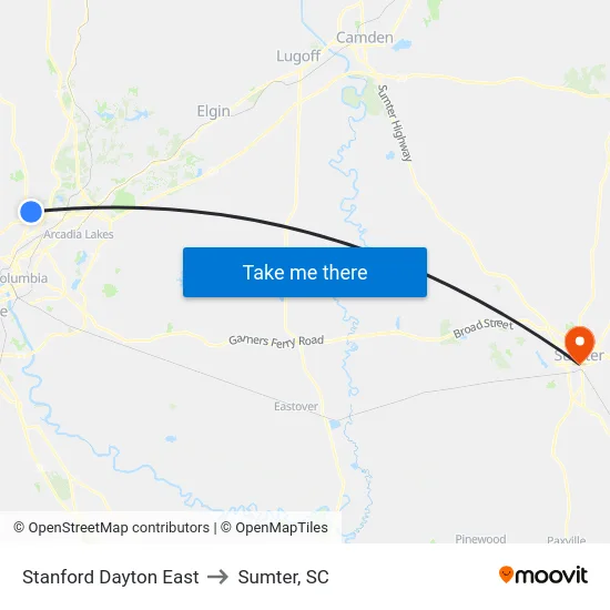 Stanford Dayton East to Sumter, SC map
