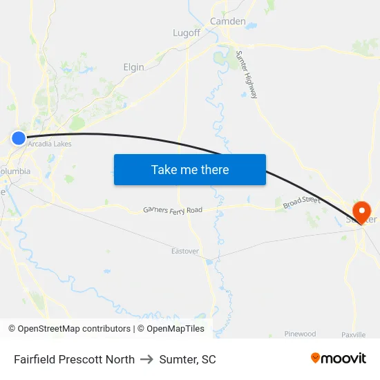 Fairfield Prescott North to Sumter, SC map
