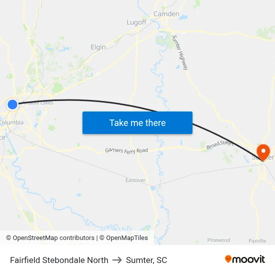 Fairfield Stebondale North to Sumter, SC map