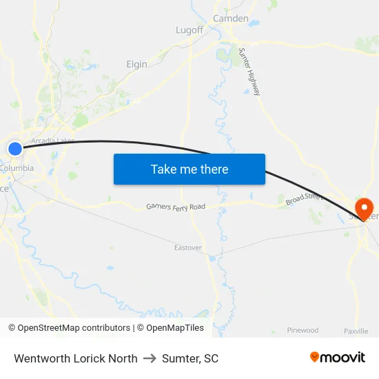 Wentworth Lorick North to Sumter, SC map