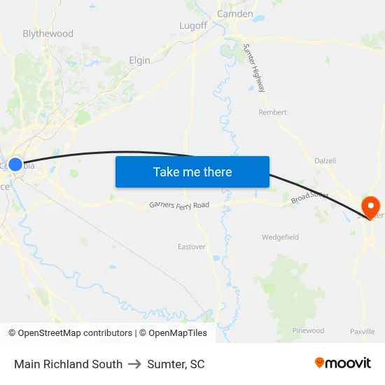 Main Richland South to Sumter, SC map