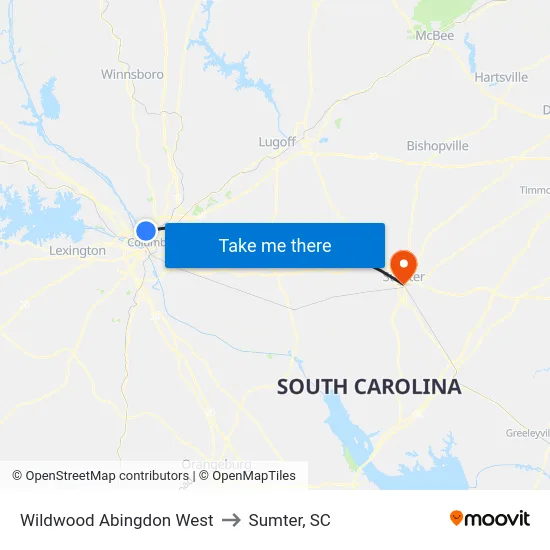 Wildwood Abingdon West to Sumter, SC map
