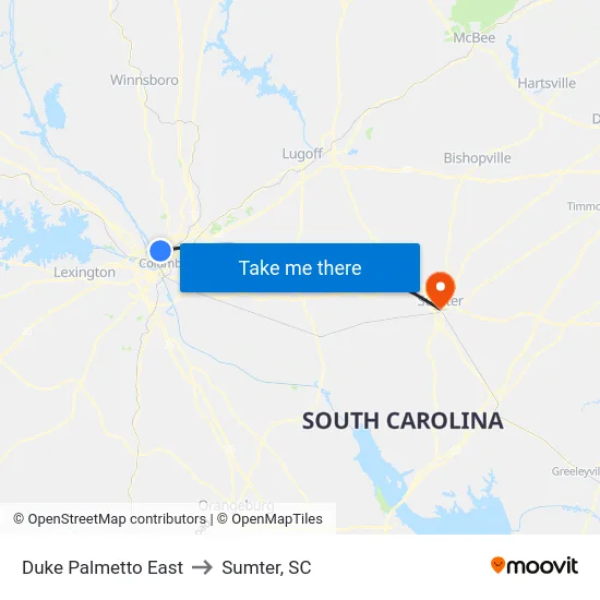 Duke Palmetto East to Sumter, SC map