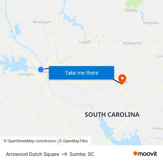 Arrowood Dutch Square to Sumter, SC map