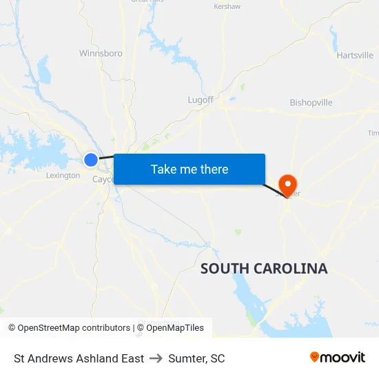 St Andrews Ashland East to Sumter, SC map
