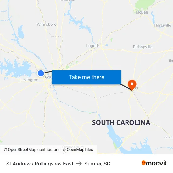 St Andrews Rollingview East to Sumter, SC map