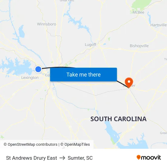 St Andrews Drury East to Sumter, SC map