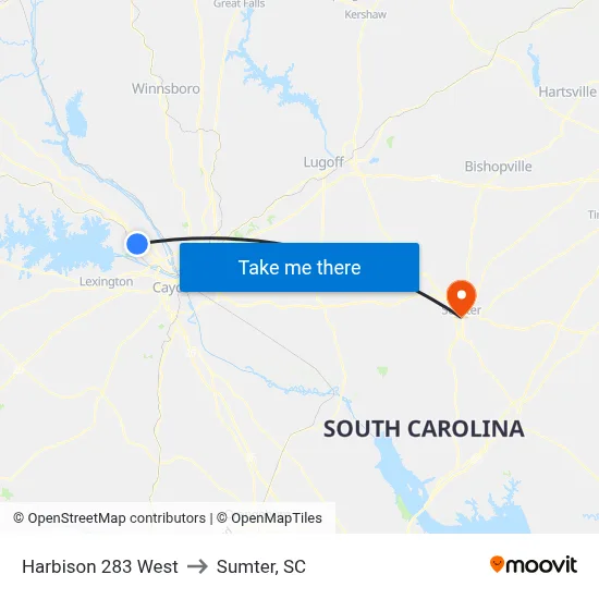 Harbison 283 West to Sumter, SC map